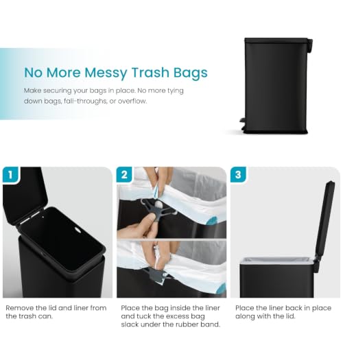 4 Gallon Kitchen Trash Can with Slim Fit Design (Black / Solid)