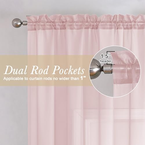 Blush Pink Sheer Curtains 96 Inches Long 2 Panels (Blush Pink / 42"W x 96"L (Pack of 2))