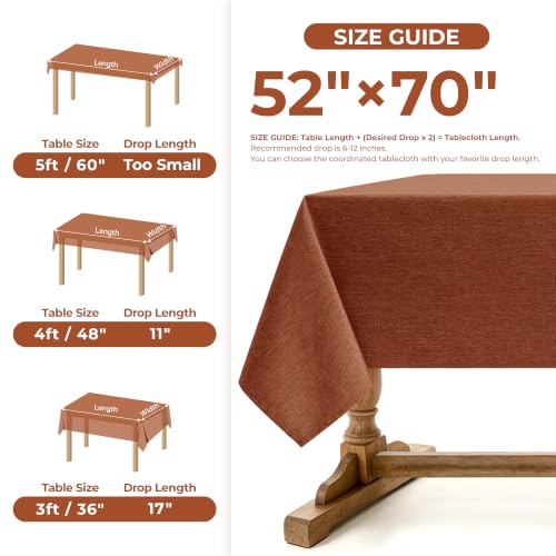 Linen Textured Fall Tablecloth Rectangular Burnt Orange (Burnt Orange / 70" x 52" (Rectangular))
