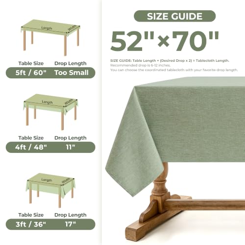Sage Green Linen Textured Tablecloth Rectangular 52 x70 Inch (Sage Green / 70" x 52" (Rectangular))