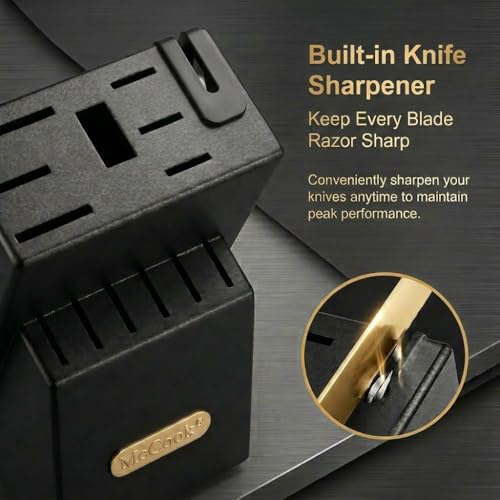 Knife Sets Golden Titanium Stainless Steel Kitchen Knife Block Sets with Built (GoldenBlack / 15 pieces)