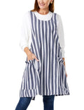 Cozy Adjustable Cross Back Aprons for Women with Pockets Cotton Linen Cooking Kitchen Baking Blue Stripes (Blue Stripes)