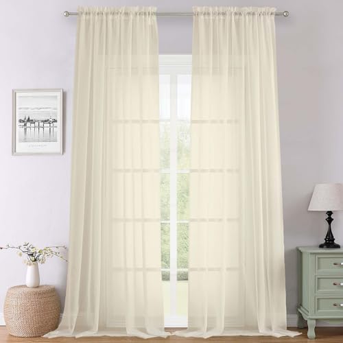Cream Sheer Curtains 108 Inches Long 2 Pcs (Cream / 59"W x 108"L (Pack of 2))