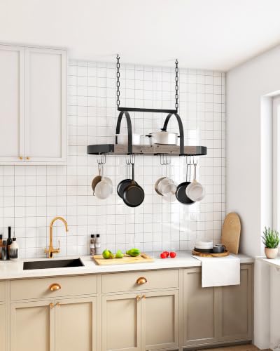 Hanging Pot Rack (Greige and Black / 31.5''L x 15.7''W x 13''H)