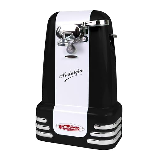 Retro Electric Can Opener for Kitchen with Magnetic Lid Remover (Black)