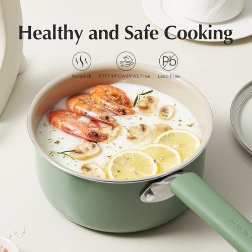 Ceramic Nonstick Saucepan with Lid (2.5 Quarts / Green)