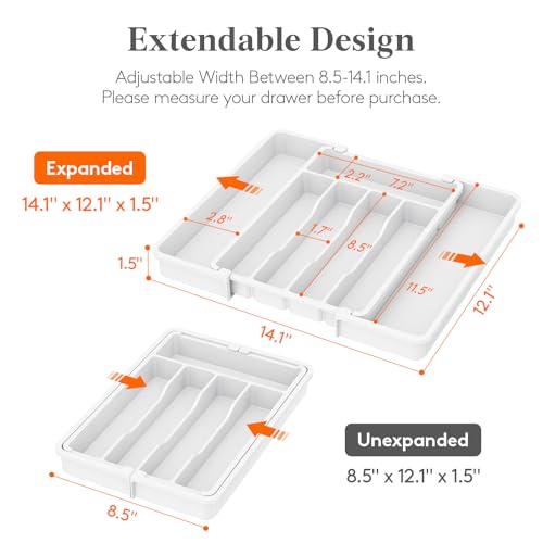 Expandable Silverware Drawer Organizer (White / Medium Wide(8.5-14''W x 12''D))