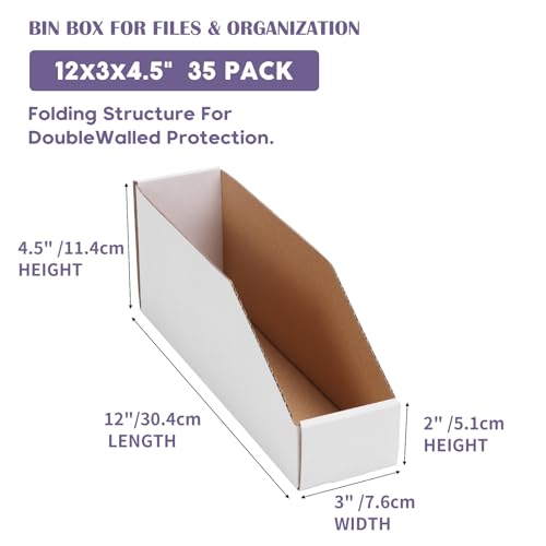 Cardboard Storage Bins 35 Pack (12x3x4.5 inches / White)