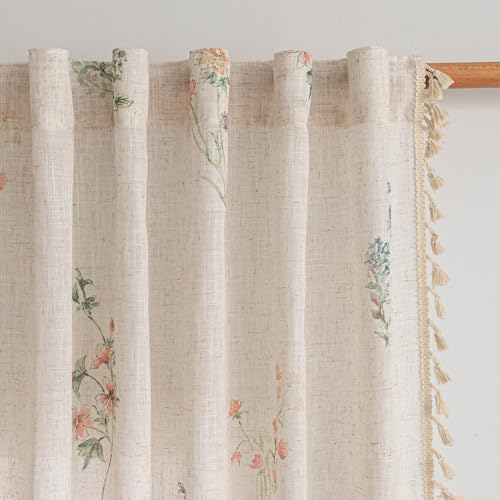 Floral Boho Farmhouse Curtains 84 Inches Long Linen Blend Spring Light Filtering Living (Flower / 50"W x 84"L (Pack of 2))