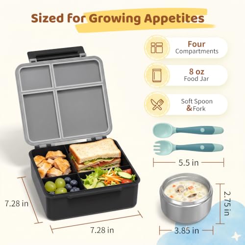 Bento Lunch Box with 8oz Soup Thermo (Gray)