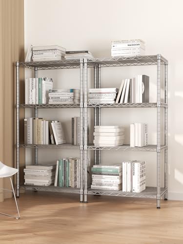 4 Metal Shelves Wire Shelving Storage Shelf Adjustable Unit Pantry (Grey / 4 Tier 14"Dx24"Wx48"H)