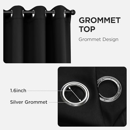 Blackout Curtains 108 Inch Long 2 Panels Set (Black / 52"W x 108"L (Pack of 2))