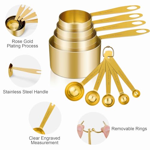 9pcs 304 Stainless Steel Measuring Cups & Spoons (Gold)