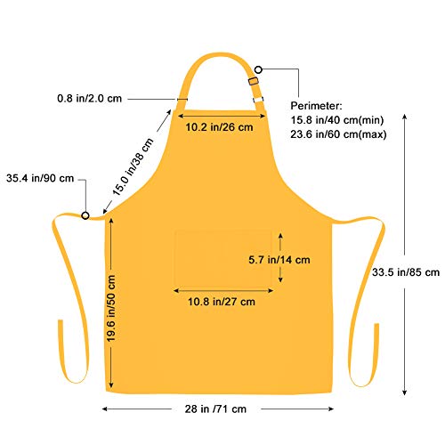 2 Pack Bib Aprons with 2 Pockets Cooking Chef Kitchen Apron for Women Men (Yellow)