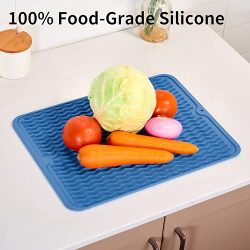 Silicone Dish Drying Mat for Kitchen Counter (Lichen Blue / 16" x 12")