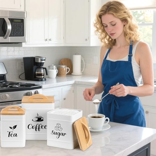 3 Set Coffee Tea Sugar Containers Kitchen Canisters (Cream)
