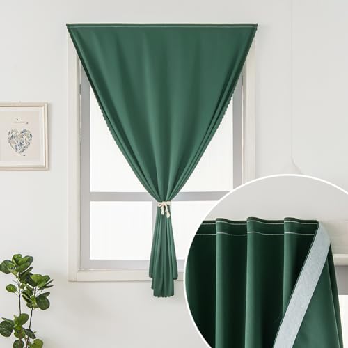 Blackout Curtains for Bedroom Stick On Curtains Window Shades Pull Down Blackout Window Cover No Drillng Self Adhesive Curtains No Rod Small Curtain (59"W x 84"L (Pack of 1) / Dark Green)