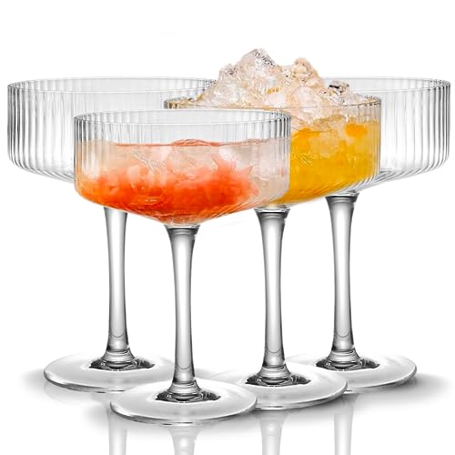 4 Pcs Ribbed Coupe Glasses (10 oz)