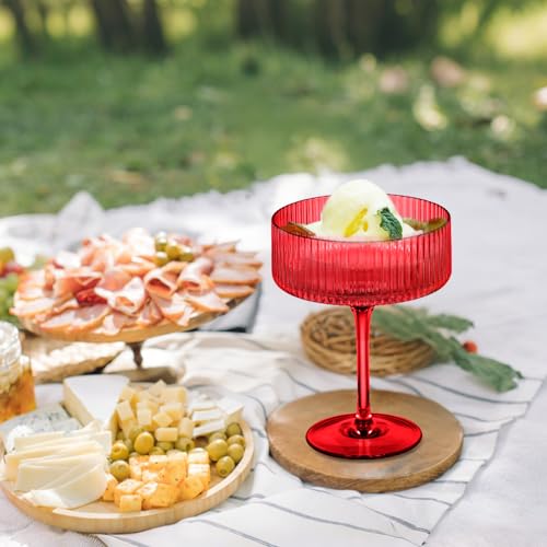 48 Pieces Martini Glasses 10.5oz Plasitc Ribbed Coupe Glasses Champagne Shatterproof Acrylic Vintage Cocktail Glassware Margarita Wine Glasses Disposable Cups for Parties Wedding Anniversary Bar Red (Red / 48 PCS)