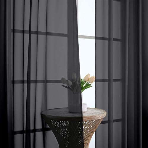 Sheer Curtains 84 Inches Long 2 Panels Set (Black / 59"W x 84"L (Pack of 2))