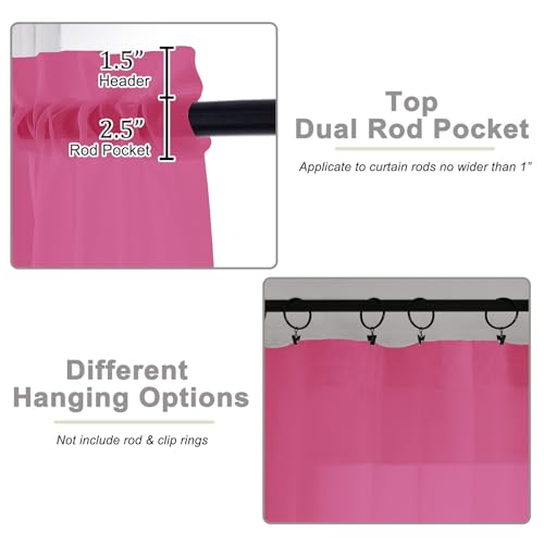 Kitchen Curtains 24 Inch Length Tier 2 Pieces (Hot Pink / 42"W x 24"L (Pack of 2))