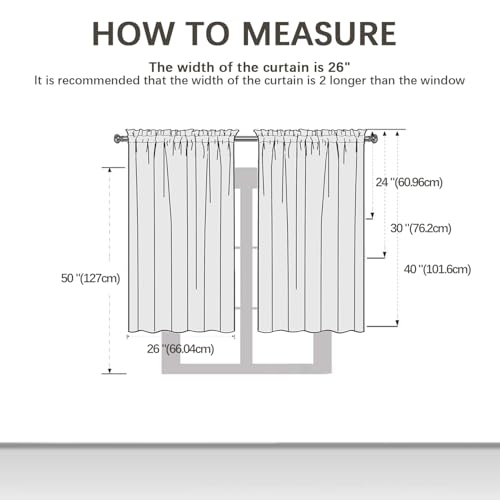 Solid Sheer Rod Pocket Curtain Voile Draperies 2 Panels White Beige Black Grey Coffee 26 Inch Width 40 Inch Long 1 Pair for Kitchen Bedroom Children Living Room Yard (White / 26"W x 40"L (Pack of 2))