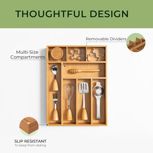 Carbonized Bamboo Kitchen Drawer Organizer (8 Slots)