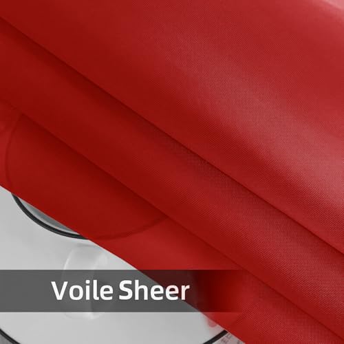 Solid Sheer Rod Pocket Curtain Voile Draperies 2 Panels White Beige Black Grey Ivory 52 Inch Width 54 Inch Long 1 Pair for Kitchen Bedroom Children Living Room Yard (Christmas Red / 52"W x 54"L (Pack of 2))