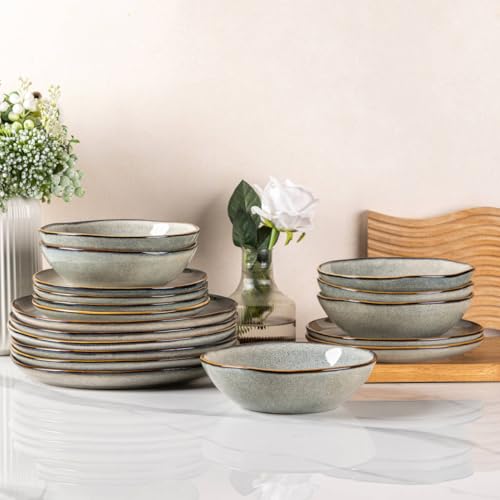 Ceramic Dinnerware Sets for 4 (Green Wheat / Service for 4(12Pcs))