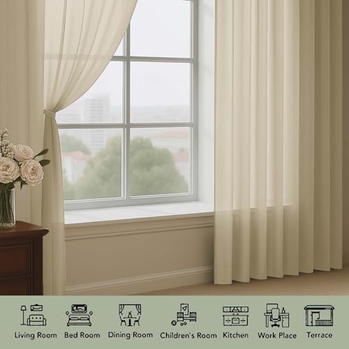 Taupe Sheer Curtains 63 Inch Long 2 Panels for Living Room 59" Wide (Taupe / 59"W x 63"L (Pack of 2))