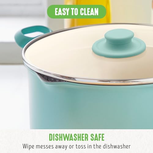 6QT Ceramic Nonstick Stockpot with Glass Straining Lid (6 Quarts / Turquoise)