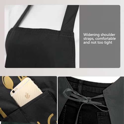 Women Kitchen Apron with Hand Wipe Pockets (Black)