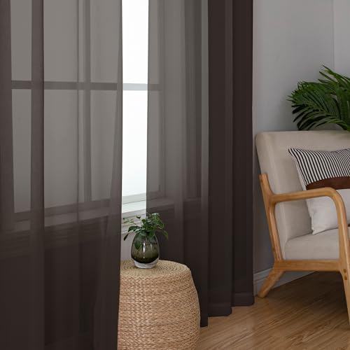 Sheer Chocolate Brown Curtains 90 inches Long 2 Panels (Chocolate Brown / 42"W x 90"L (Pack of 2))