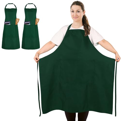 2 Pack Plus Size Waterproof Chef Apron with 2 Pockets for Men Women (Green)