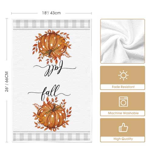 Orange Pumpkin Leaves Fall Kitchen Towels Set of 2 18x26 Inch (Orange/Beige)