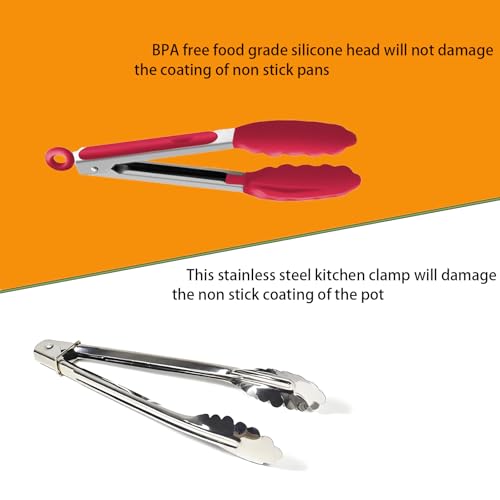 Kitchen Tongs with Silicone Tips (Red)