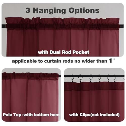Burgundy Sheer Valances for Windows (Burgundy / 42"W x 16"L (Pack of 2))