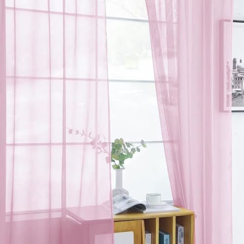 Sheer Voile Window Treatment Rod Pocket Curtain Panels for Kitchen Bedroom Living Room Drapes Sunlight Filtering Privacy Semi Home Decor Assorted (Light Pink / 52"W x 108"L (Pack of 2))