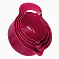 4 Pack Nesting Mixing Bowl Set with Pour Spout and Handle (Deep Carmine)