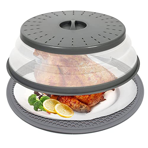 Microwave Splatter Cover for Food & Silicone Mat (Grey Cover & Mat 10.5 Inch)