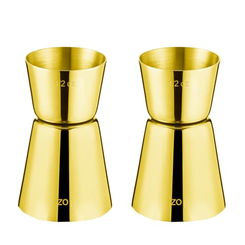 2Pcs Double Cocktail Jigger for Bartending (Flat Edge-0.5oz/1oz-2PC / Gold)