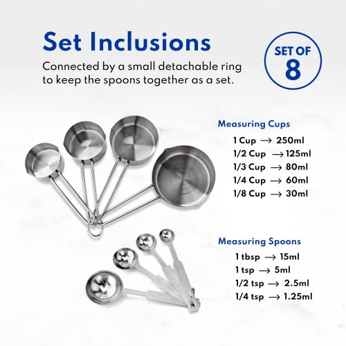 42917 Stainless Steel Measuring Cups and Spoons Set (8-Piece Set / Silver)
