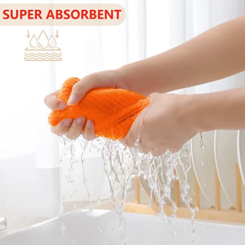 100% Cotton Waffle Weave Kitchen Dish Towels 4 (Orange / 13 X 28 - 4 Pack)