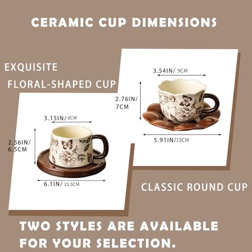 Vintage Floral Coffee Mug and Saucer Set (2)