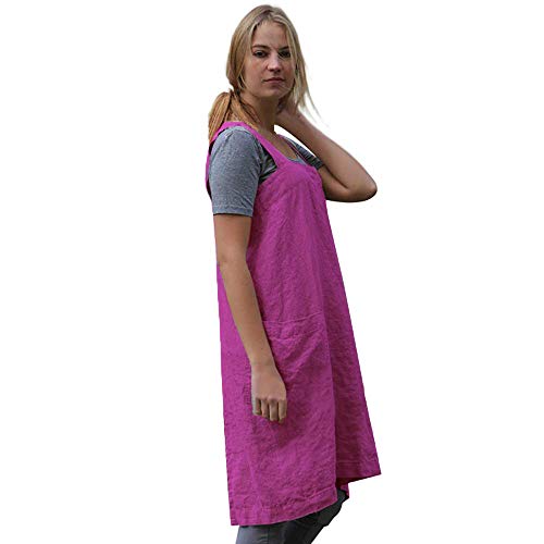 Women's Pinafore Square Apron Baking Cooking Gardening Works Cross Back Cotton (Small / Y-purple Red)