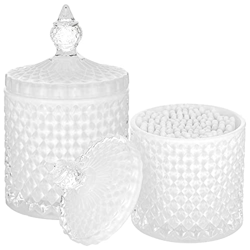 2 Pack Qtip Holder Apothecary Jars with Lid (10 oz (2 pack) / White)