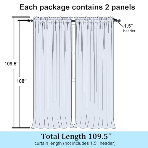 Sheer White Curtains 108 Inches Long (White / 59"W x 108"L (Pack of 2))
