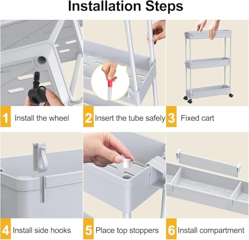 2 piece Set Slim Storage Cart 3 Tier (Grey)