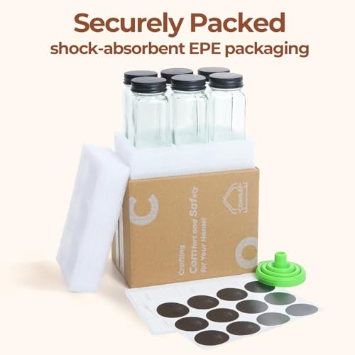 Glass Spice Jars with with Labels 4 oz 6 Pack Small Square (4 fl oz x 6 - Metal Lids)