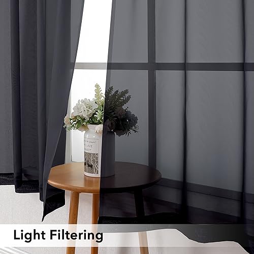 Black Sheer Kitchen Cafe Curtains (Black / 42"W x 36"L (Pack of 2))